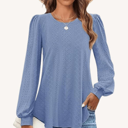 Elowen | Women's Eyelet Lantern Sleeve Round Neck Top