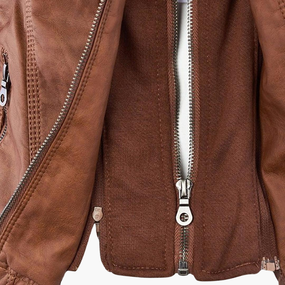 Harlow | Women's Hooded Faux Leather Zip-Up Moto Jacket