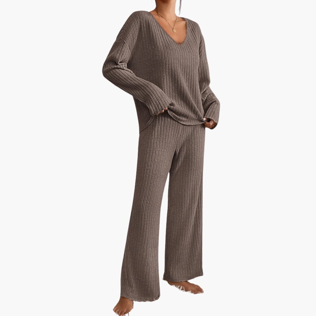 Selene | Women's Ribbed Knit V-Neck Lounge Set
