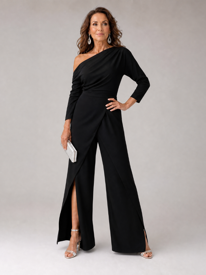 Elena | Women's One Shoulder Wide Leg Formal Jumpsuit
