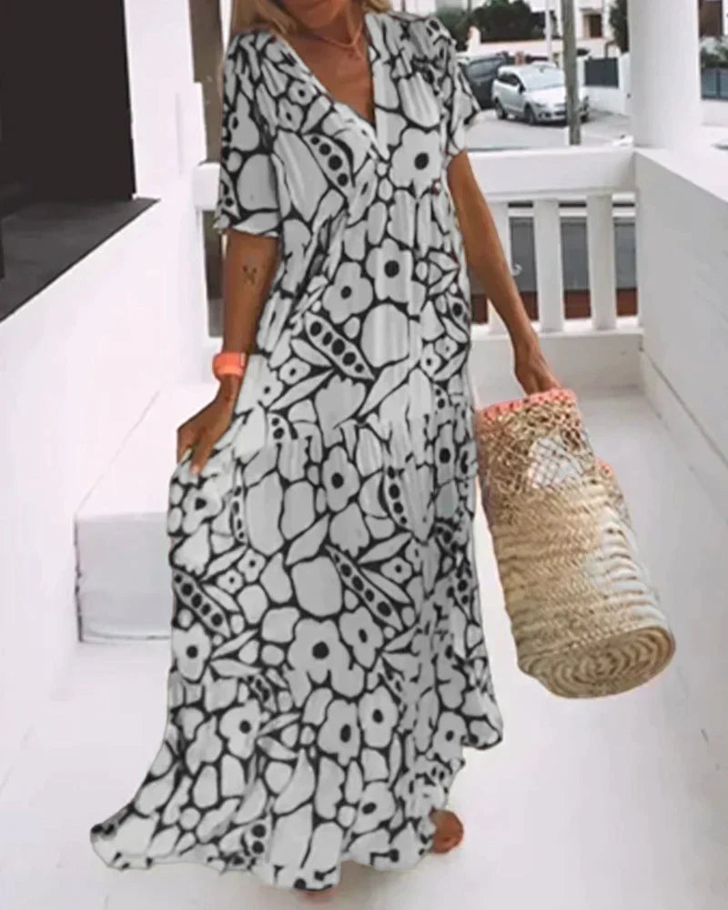 Daisy | Floral V Neck Flutter Sleeve Boho Maxi Summer Dress