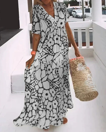Daisy | Floral V Neck Flutter Sleeve Boho Maxi Summer Dress