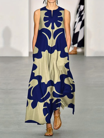 Marisol | Women's Abstract Print Sleeveless Swing Maxi Dress