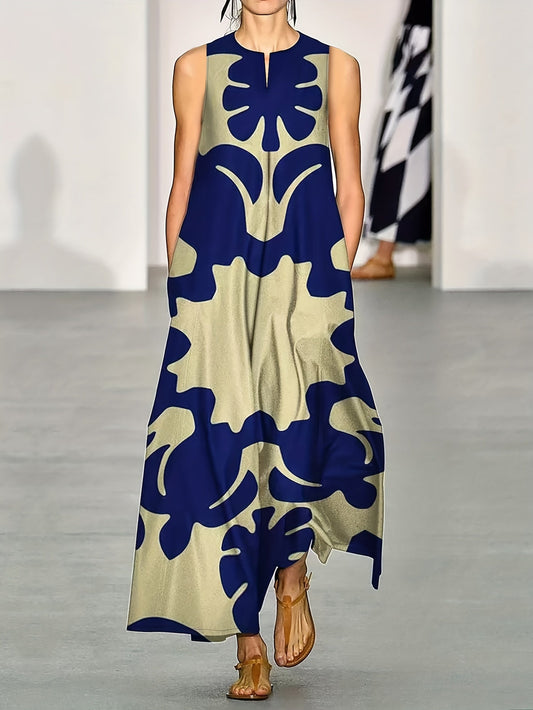 Marisol | Women's Abstract Print Sleeveless Swing Maxi Dress
