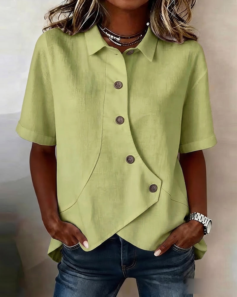 Adeline | Women's Asymmetrical Placket Button Down Linen Blend Shirt