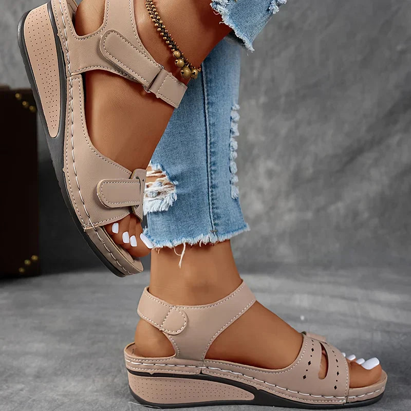 Quinn | Cutout Strap Velcro Ankle Open Toe Orthopedic Walking Sandal