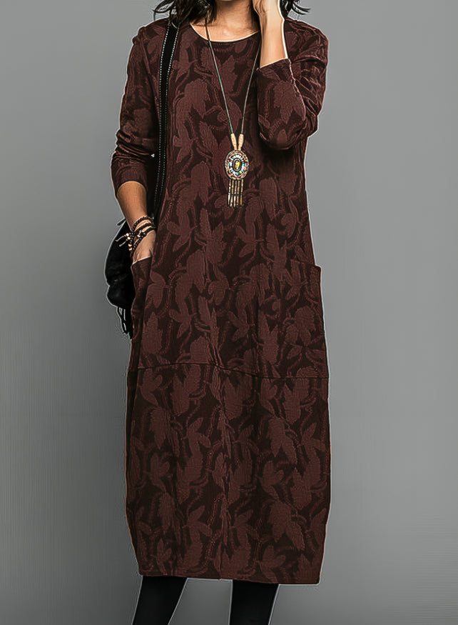 Kayla | Printed Long Sleeve Flowing Midi Wedding Guest Dress