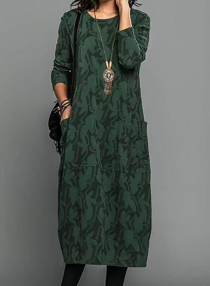 Kayla | Printed Long Sleeve Flowing Midi Wedding Guest Dress
