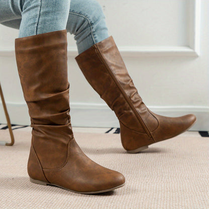 Fenara | Women's Slouch Flat Side Zip Mid-Calf Boot