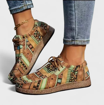 Thessaly | Women's Bohemian Aztec Print Lace-Up Platform Sneaker