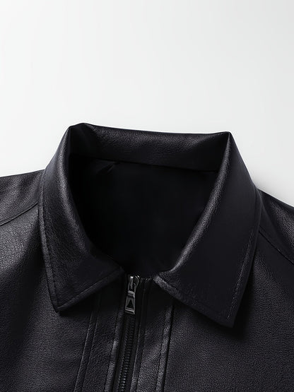 Maddox | Men's Zip Faux Leather Collared Bomber Jacket