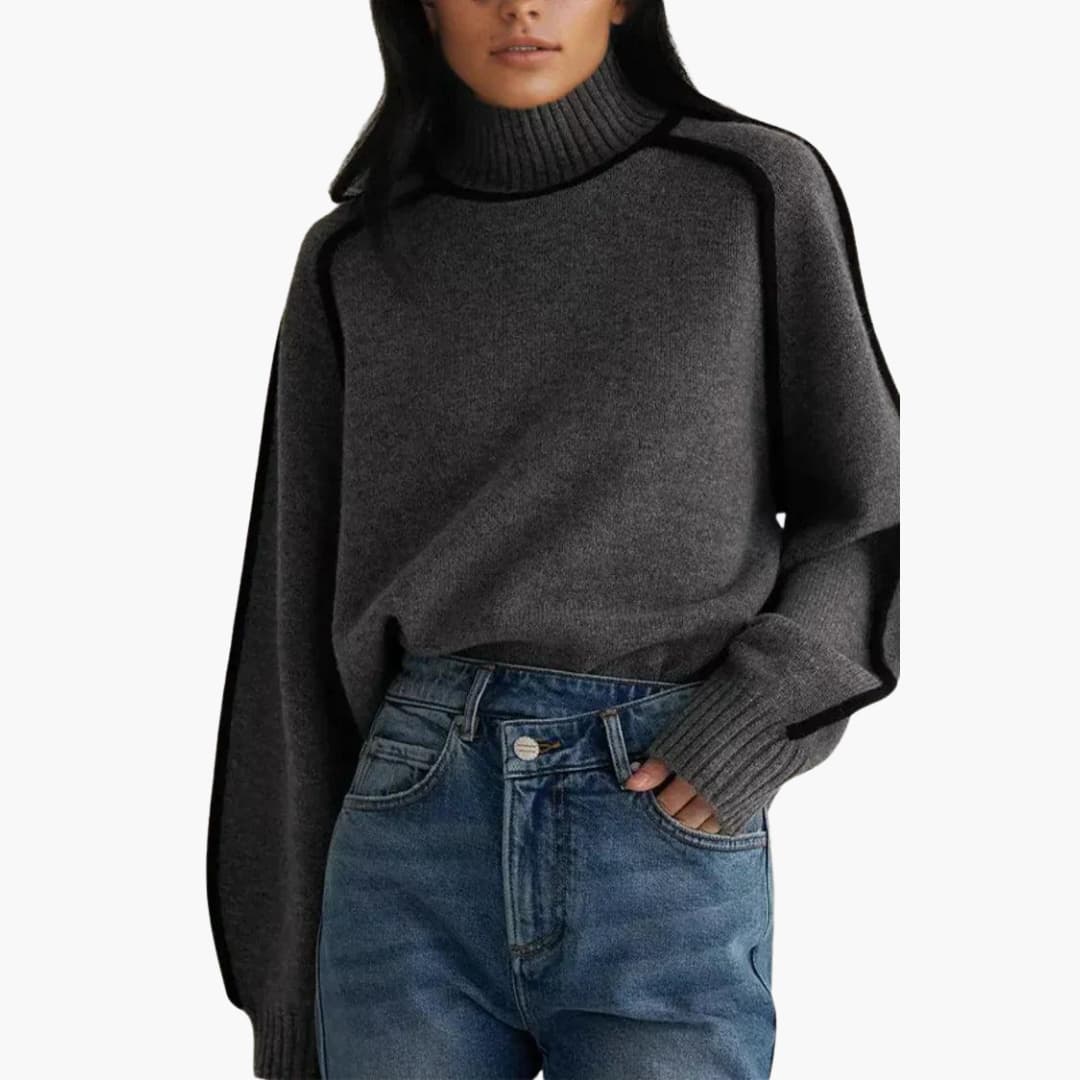 Marlowe | Women's Turtleneck Contrast Trim Relaxed Sweater