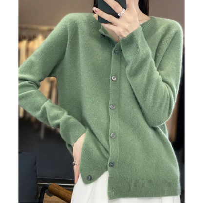 Marnie | Women's Merino Wool Blend O-Neck Button-Front Knit Cardigan