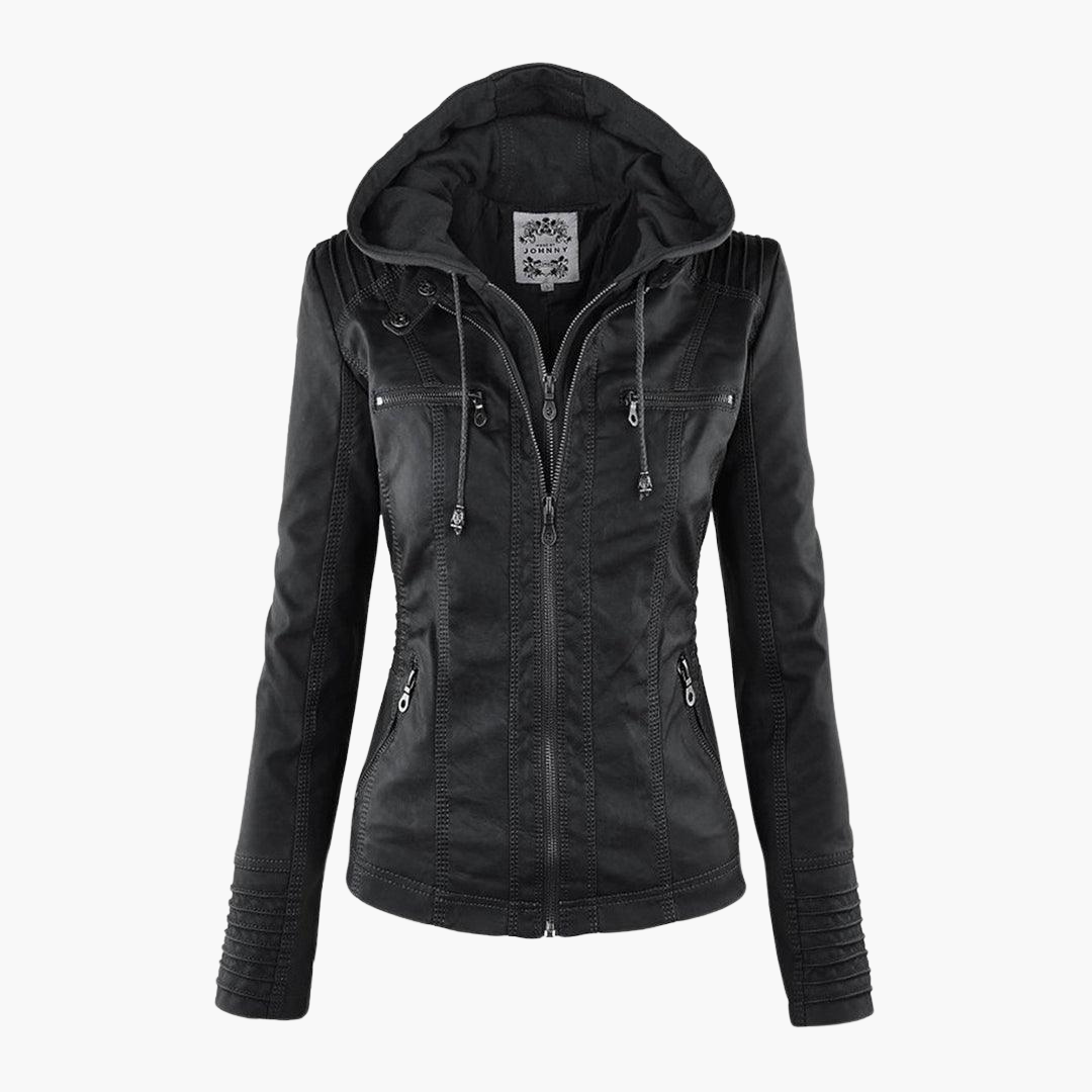 Harlow | Women's Hooded Faux Leather Zip-Up Moto Jacket