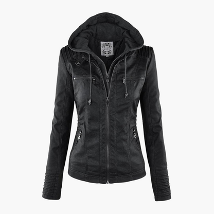 Harlow | Women's Hooded Faux Leather Zip-Up Moto Jacket
