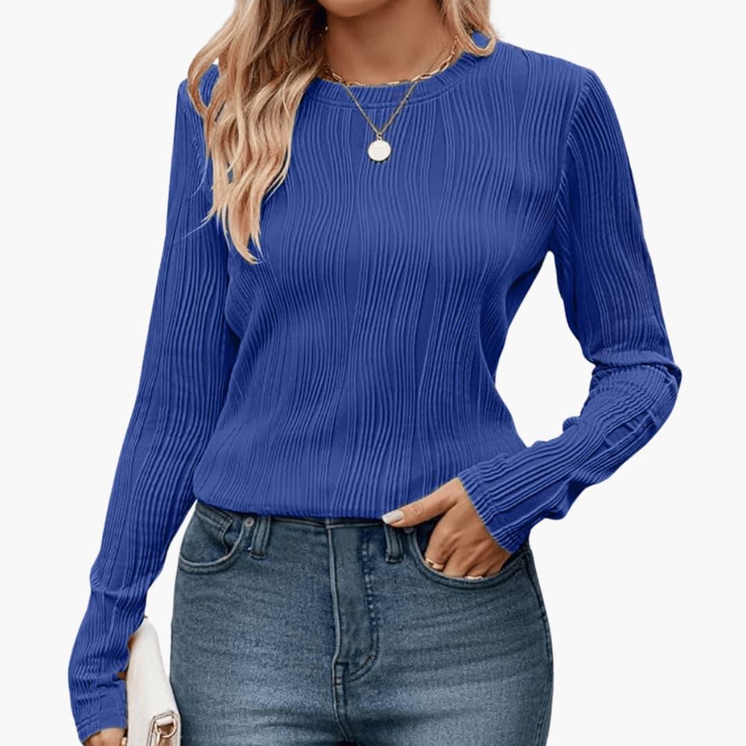 Serena | Women's Ribbed Textured Long Sleeve Fitted Top