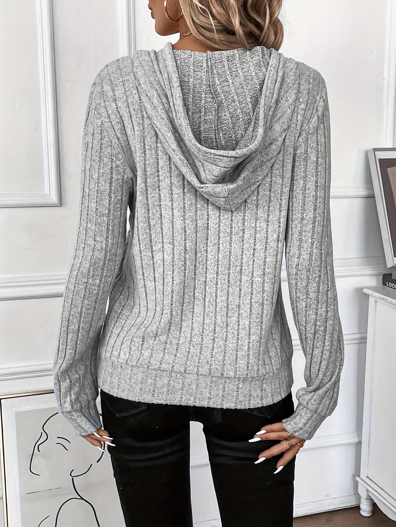 Cassidy | Women's Cozy Ribbed Textured Drawstring Hoodie