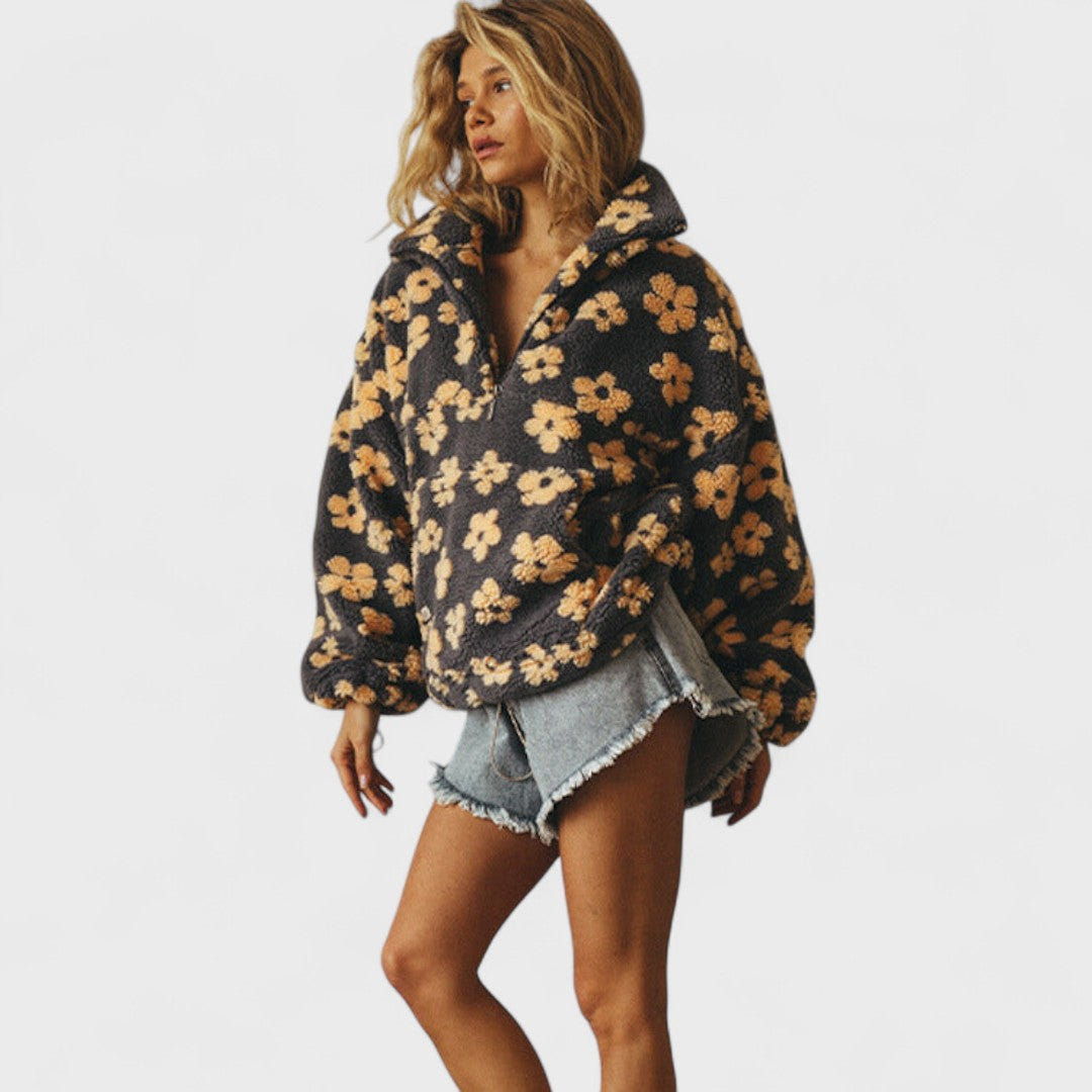 Marlowe | Women's Sherpa Fleece Floral Quarter Zip Pullover