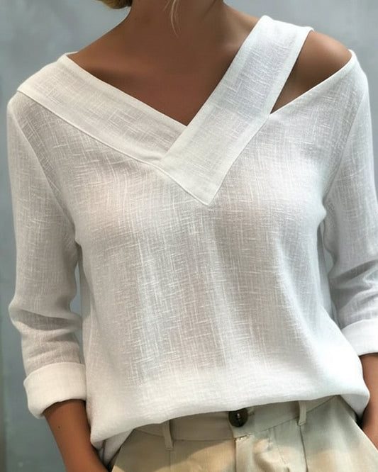 Aria | Off Shoulder Asymmetric V Neck Long Sleeve Relaxed Top