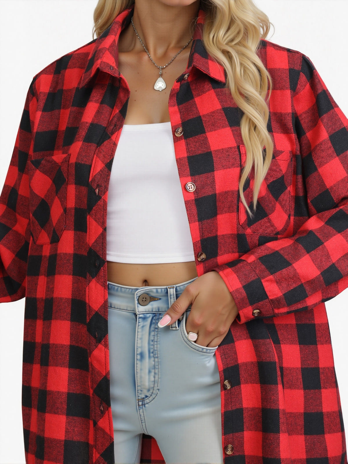 Wrenlee | Women's Relaxed Buffalo Check Plaid Button Up Shirt