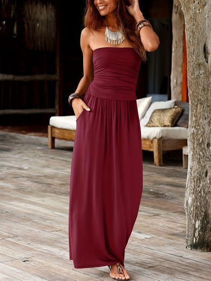 Marlowe | Women's Strapless Bandeau Pocket Maxi Dress
