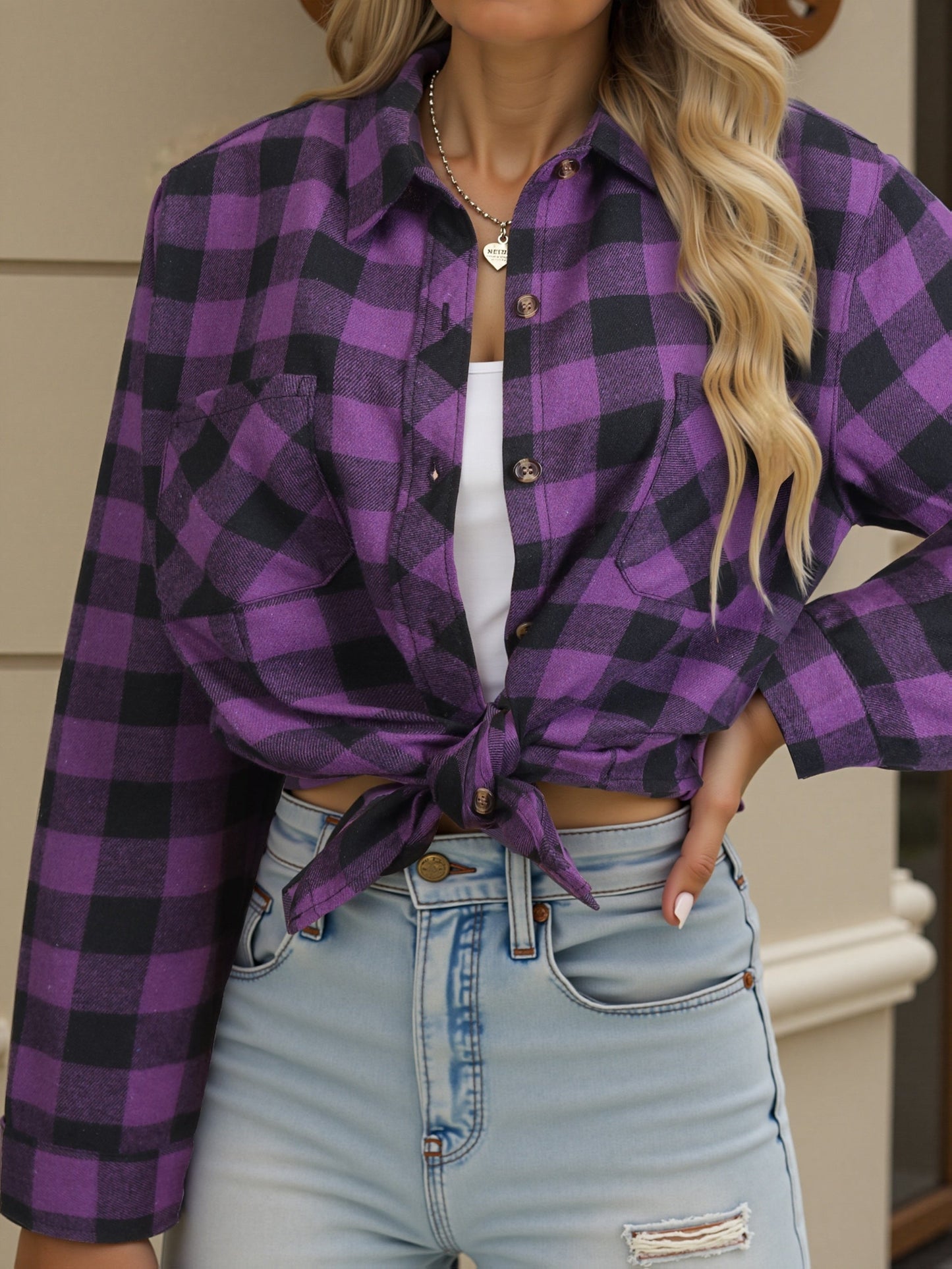 Wrenlee | Women's Relaxed Buffalo Check Plaid Button Up Shirt