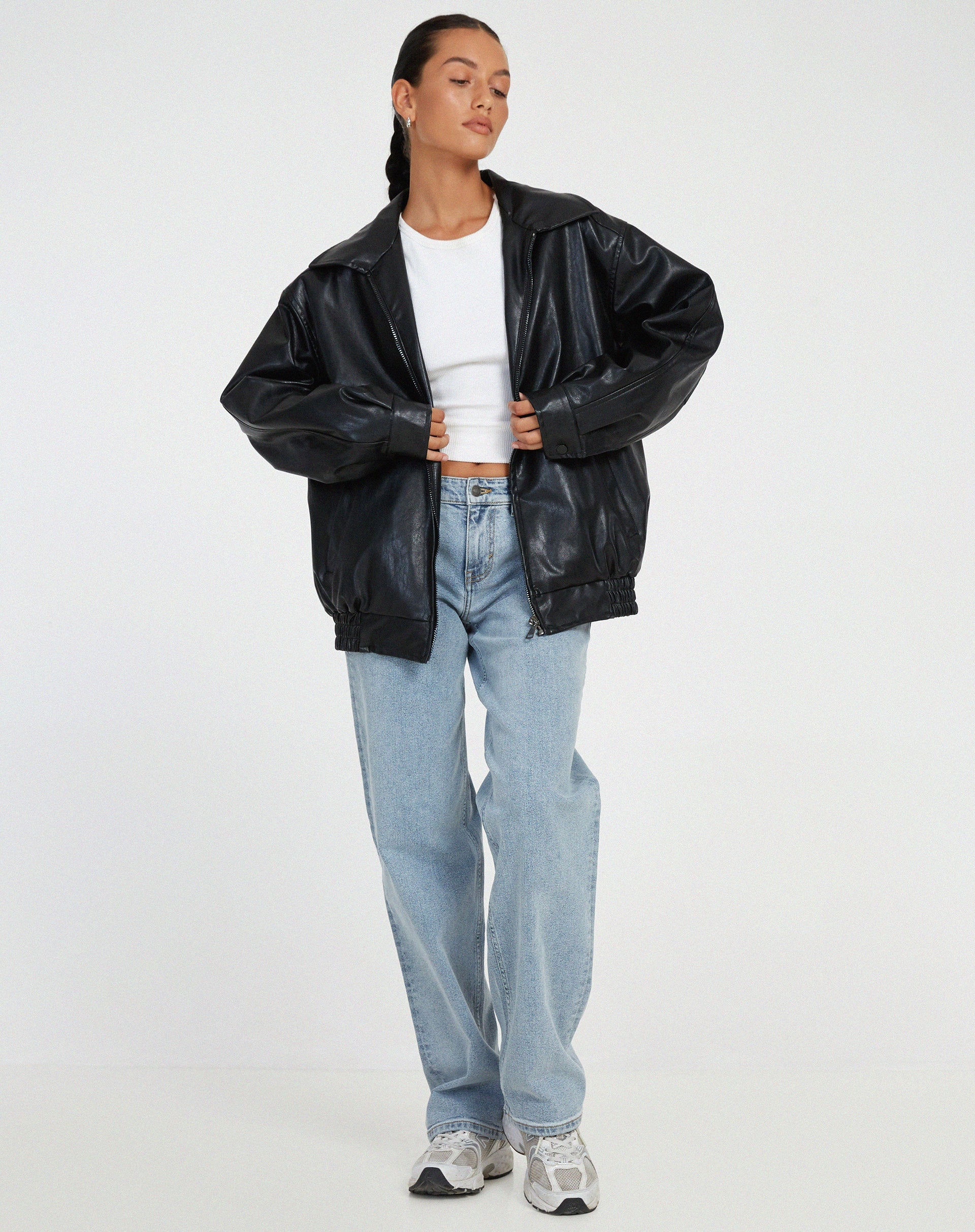 Sophia | Women's Oversized Faux Leather Bomber Jacket