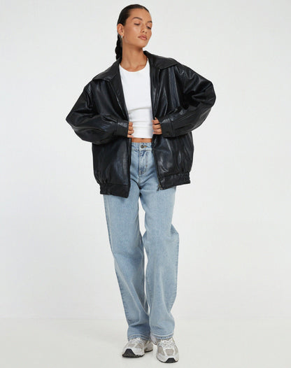 Sophia | Women's Oversized Faux Leather Bomber Jacket