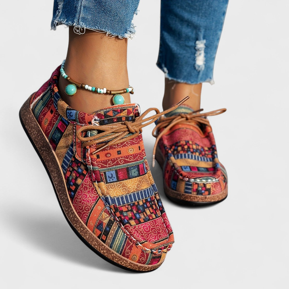 Thessaly | Women's Bohemian Aztec Print Lace-Up Platform Sneaker