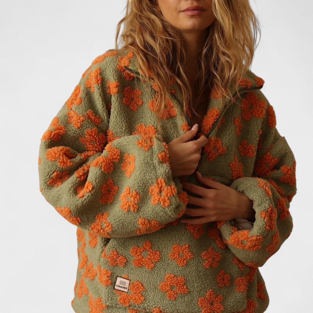 Marlowe | Women's Sherpa Fleece Floral Quarter Zip Pullover