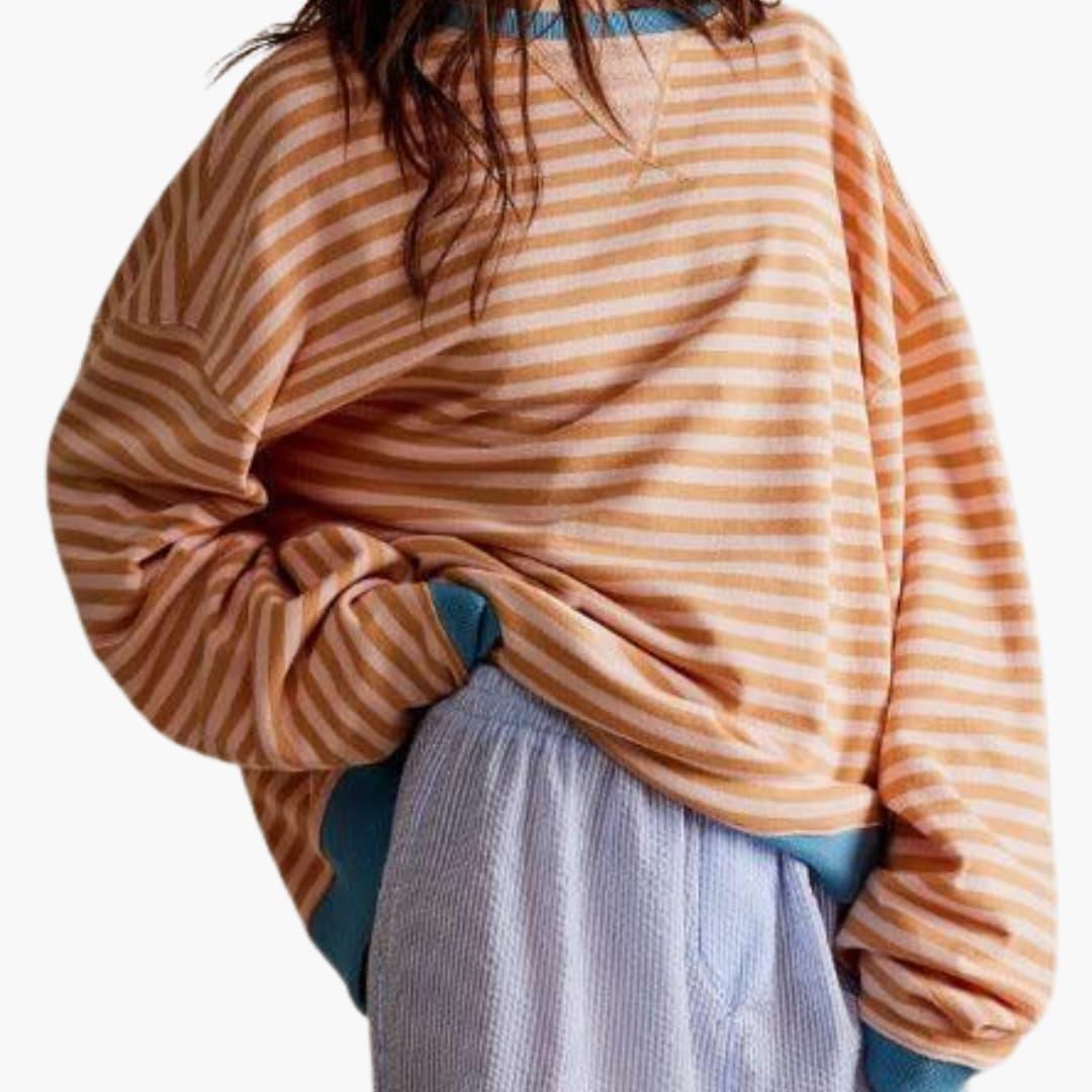 Marlowe | Women's Striped Relaxed Fit Long Sleeve Sweater