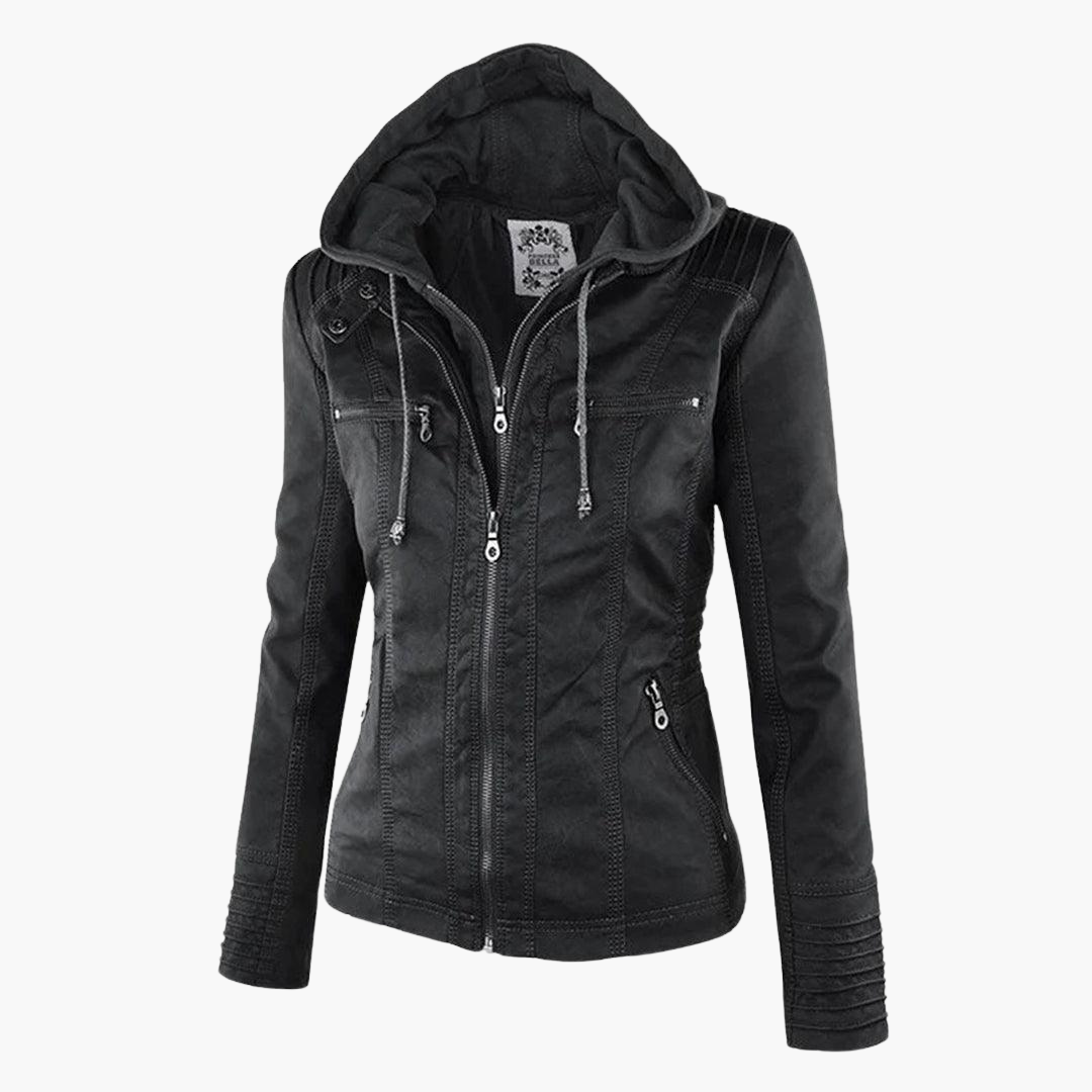 Harlow | Women's Hooded Faux Leather Zip-Up Moto Jacket
