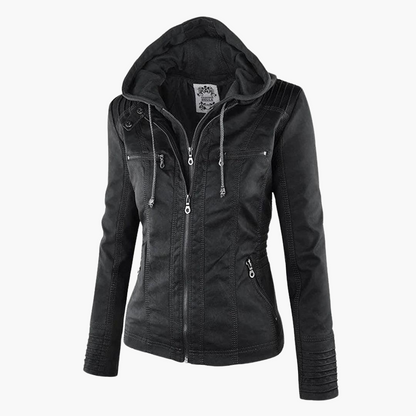 Harlow | Women's Hooded Faux Leather Zip-Up Moto Jacket