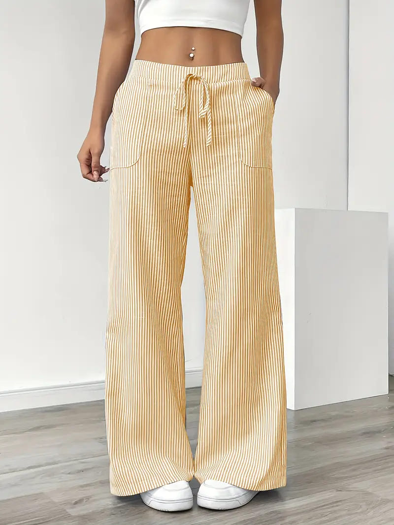 Marbella | Women's Wide Leg Striped Drawstring Beach Pants