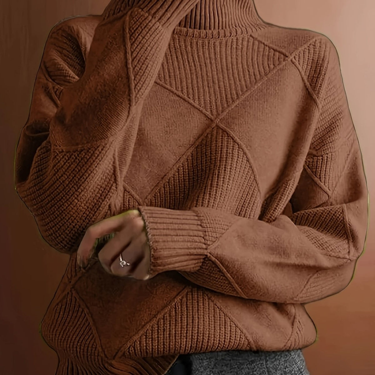 Ophira | Women's Chunky Textured Turtleneck Cable Knit Sweater