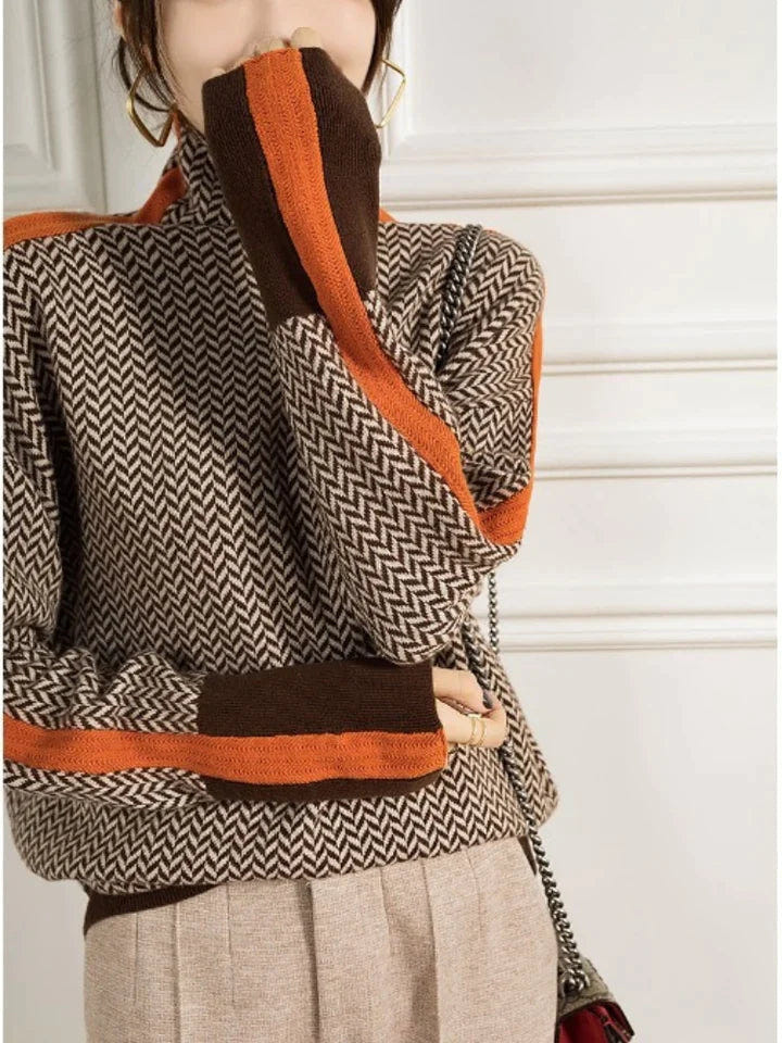 Marlowe | Women's Turtleneck Herringbone Knit Sweater