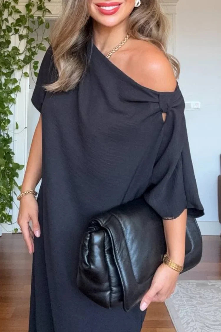 Marisol | Women's Asymmetric One-Shoulder Bow Detail Maxi Dress