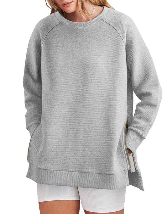 Nadeline | Women's Zip Side Crew Neck Oversized Tunic Sweatshirt