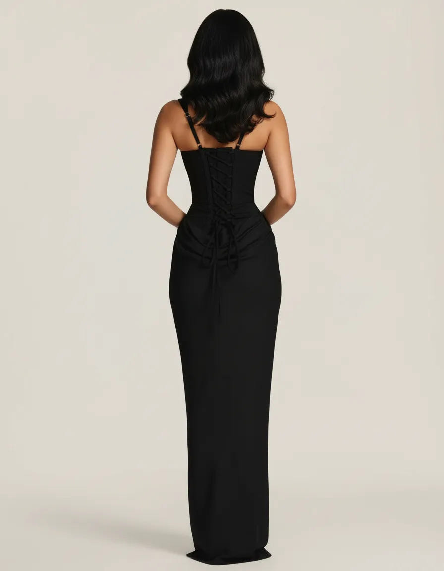 Amara | Women's Square Neck Corset Bodice Maxi Dress
