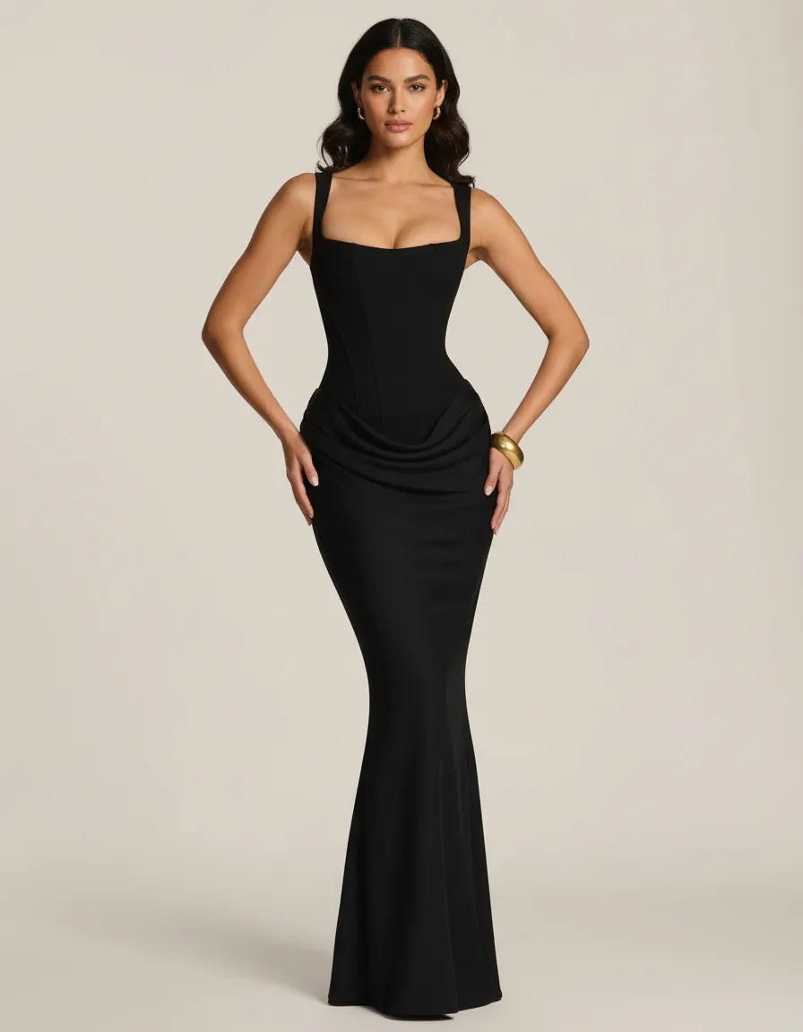 Amara | Women's Square Neck Corset Bodice Maxi Dress