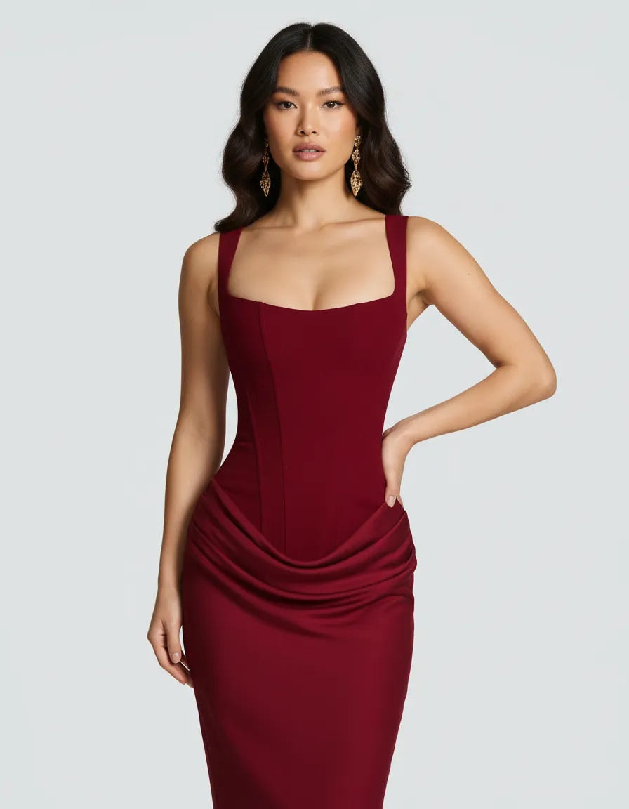 Amara | Women's Square Neck Corset Bodice Maxi Dress