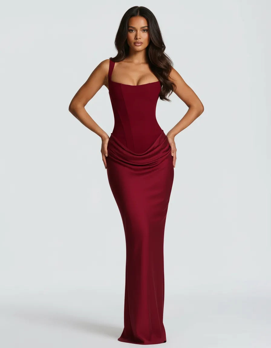Amara | Women's Square Neck Corset Bodice Maxi Dress