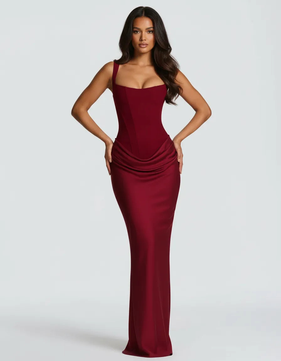Amara | Women's Square Neck Corset Bodice Maxi Dress
