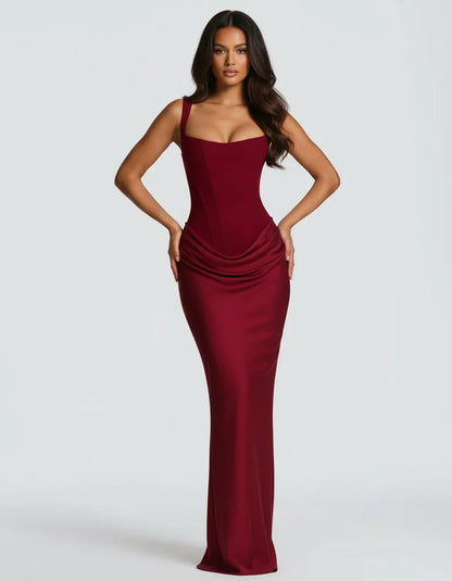 Amara | Women's Square Neck Corset Bodice Maxi Dress