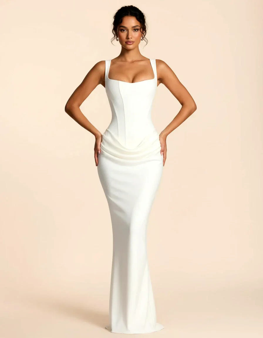Amara | Women's Square Neck Corset Bodice Maxi Dress