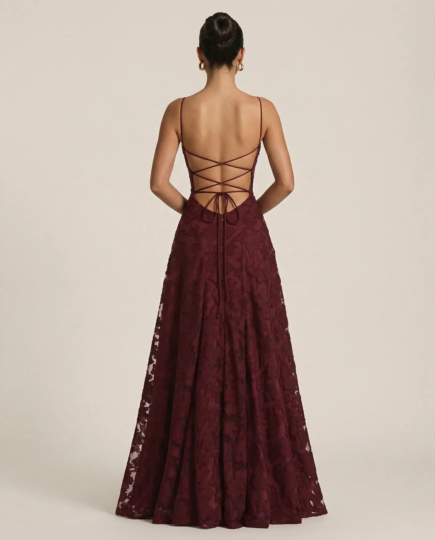 Juliette | Women's Burgundy Lace Square Neck Wedding Guest Dress