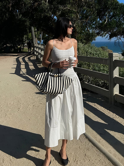 Jade | Shirred Bodice Spaghetti Strap Cotton Midi Dress