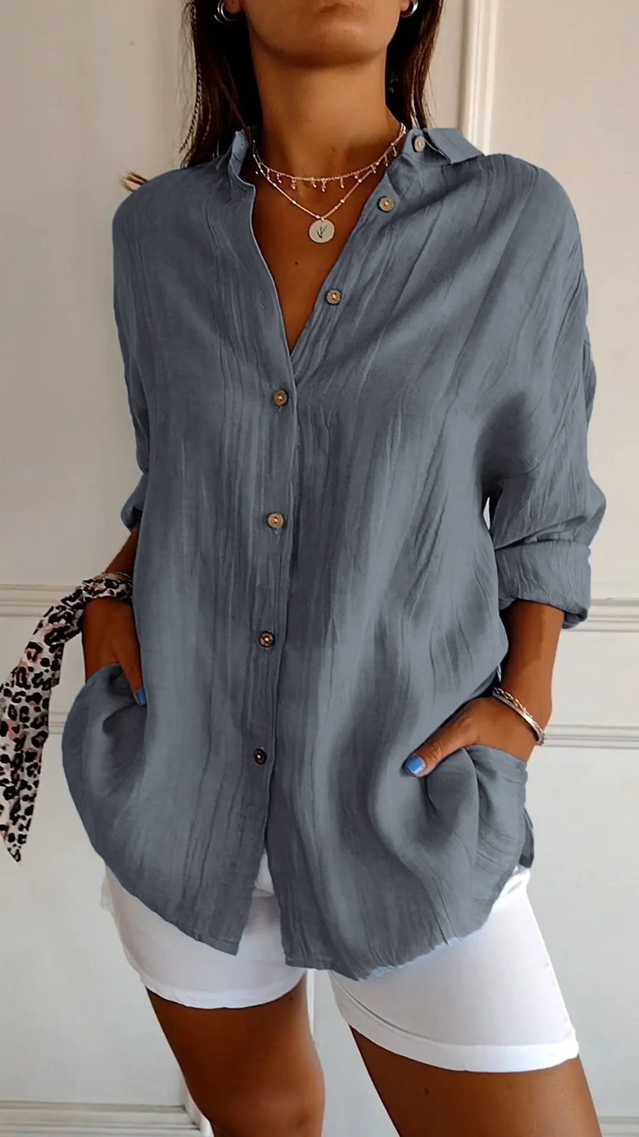 Bea | Women's Linen Blend Oversized Button Down Collared Shirt
