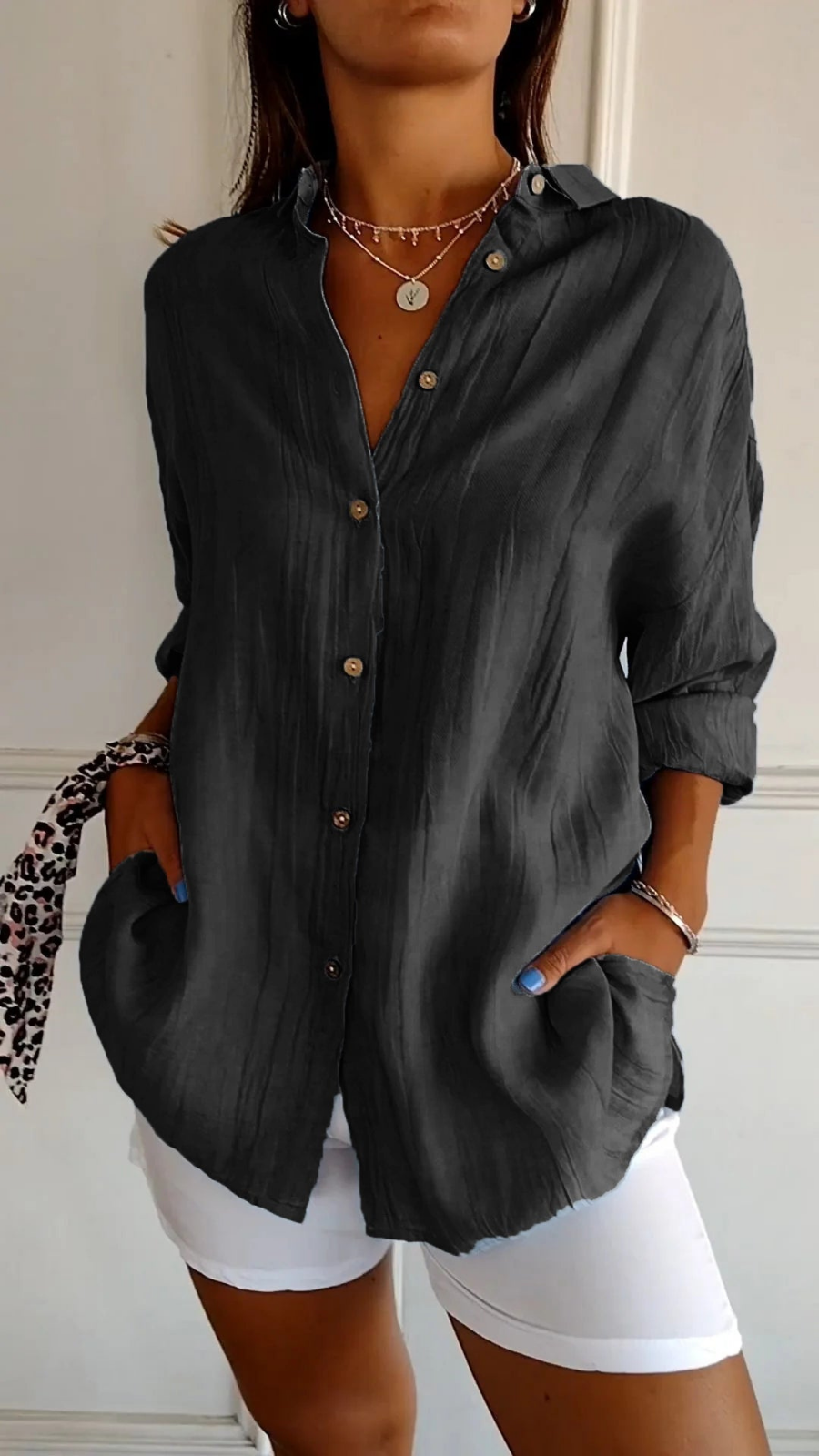 Bea | Women's Linen Blend Oversized Button Down Collared Shirt