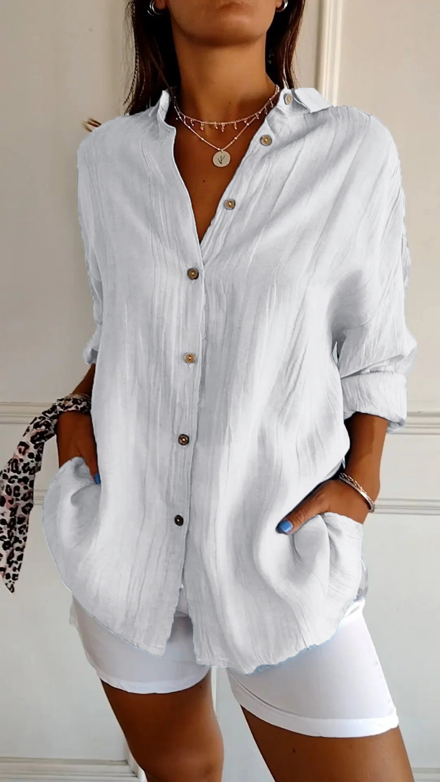 Bea | Women's Linen Blend Oversized Button Down Collared Shirt